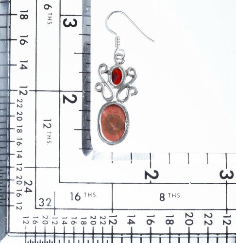 925 Sterling Silver Natural Gemstones Jasper Garnet Dangle Earrings FJSVE2183