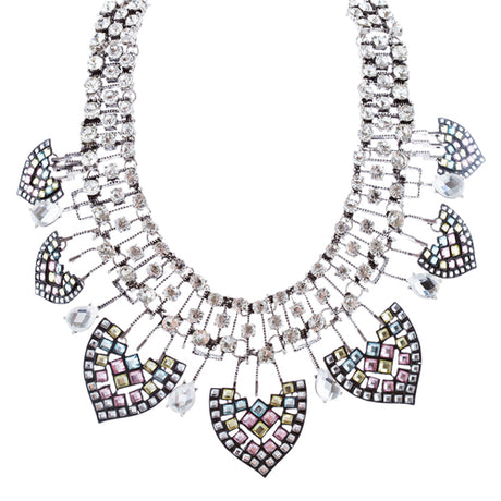 Fascinating Crystal Rhinestone Bold Fashion Statement Necklace N102 Silver