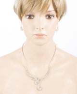 Bridal Wedding Jewelry Set Necklace Earring Crystal Rhinestone Vintage Silver