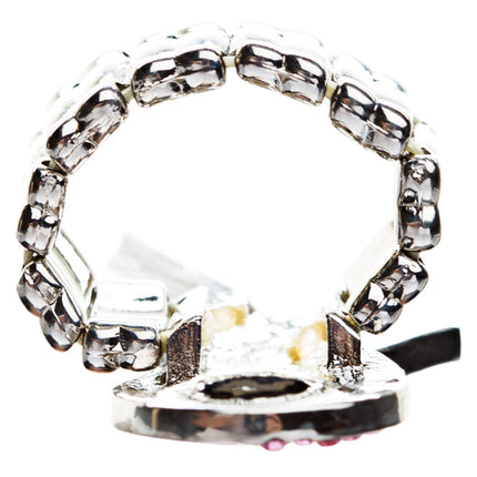 Pink Ribbon Breast Cancer Awareness Crystal Rhinestone Charm Stretch Ring Silver - Accessoriesforever