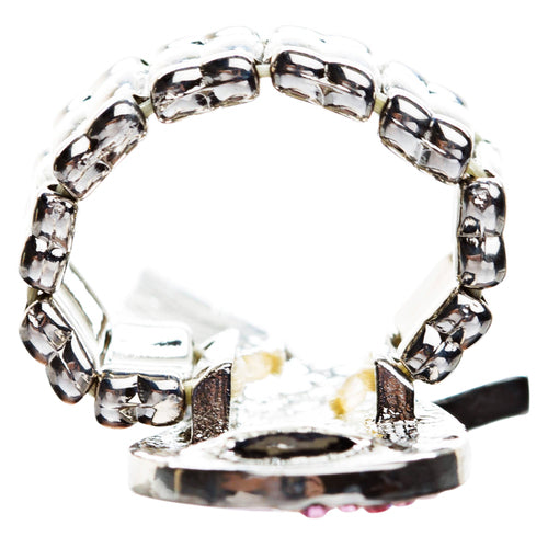 Pink Ribbon Breast Cancer Awareness Crystal Rhinestone Charm Stretch Ring Silver - Accessoriesforever