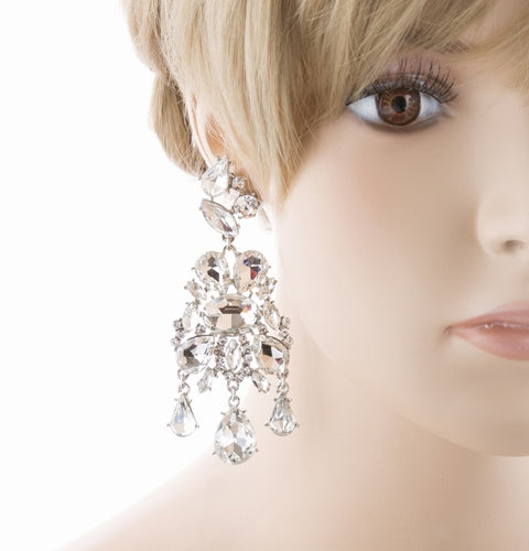 Bridal Wedding Jewelry Crystal Rhinestone Stylish Trendy Design Dangle Earrings - Accessoriesforever