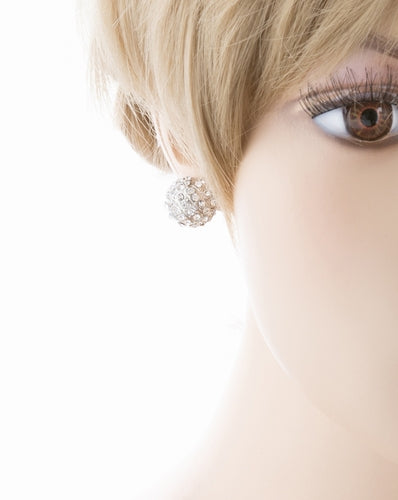 Sport Volleyball Crystal Rhinestone 14mm Drop Stud Fashion Earrings Silver Clear - Accessoriesforever