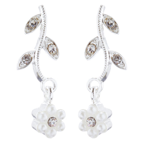 Bridal Wedding Jewelry Set Crystal Pearl Beautiful Flowers Vine Necklace Silver - Accessoriesforever