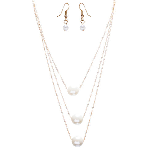 Gorgeous Layered Chains Pearl Fashion Necklace JN267 Gold White