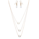 Gorgeous Layered Chains Pearl Fashion Necklace JN267 Gold White