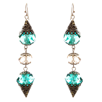 Trendy Fashion Crystal Rhinestone Stylish Pointed Tear Drop Earrings E829 Green - Accessoriesforever