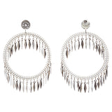 Draped Tassel Dangle Hoop Crystal Earrings Silver