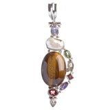 925 Sterling Silver Natural Gemstones Tigers Eye Pearl Pendant FJSVP2083