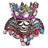 Halloween Costume Jewelry Crystal Skull With Crown Stunning Stretch Ring Multi