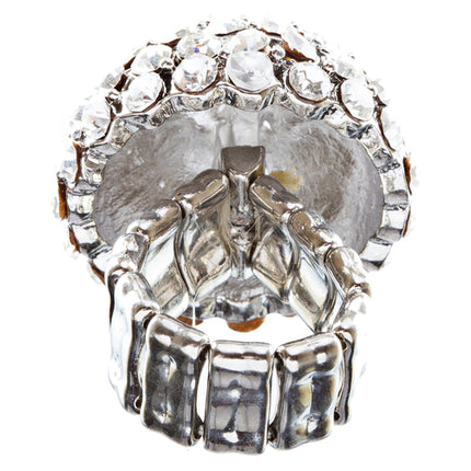 Crystal Pave Dome Round Stretch Ring Clear Silver - Accessoriesforever