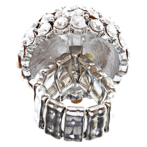 Crystal Pave Dome Round Stretch Ring Clear Silver - Accessoriesforever