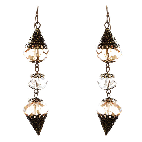 Trendy Fashion Crystal Rhinestone Stylish Pointed Tear Drop Earrings E829 Brown