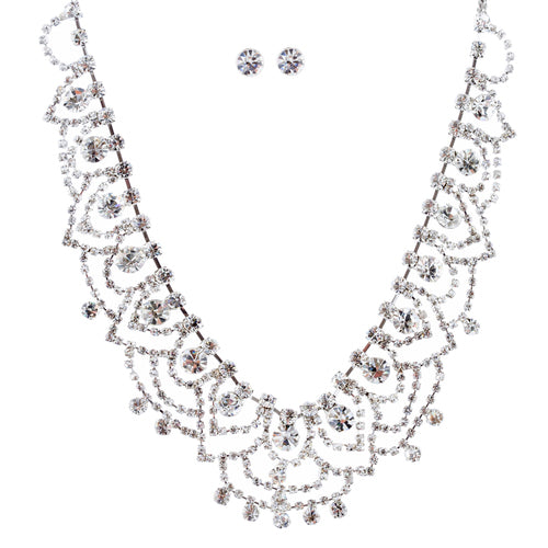Bridal Wedding Jewelry Crystal Rhinestone Elegant Dazzle Necklace Set J683 SV