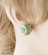Sport Tennis Crystal Rhinestone 14mm Drop Stud Fashion Earrings Silver Green