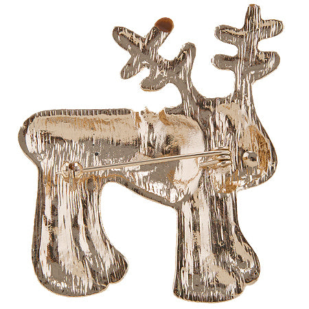 Christmas Jewelry Crystal Rhinestone Adorable Reindeer Brooch Pin BH229 Brown - Accessoriesforever