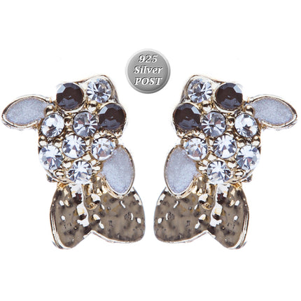 Adorable Crystal Accent Fish Tiny Stud Style Fashion Earrings E504 Gold White