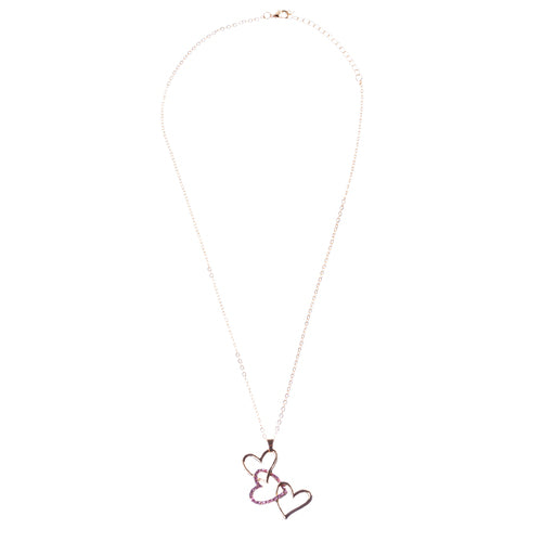Valentines Jewelry Crystal Rhinestone Triple-Hearts Pendant Necklace N89 Pink