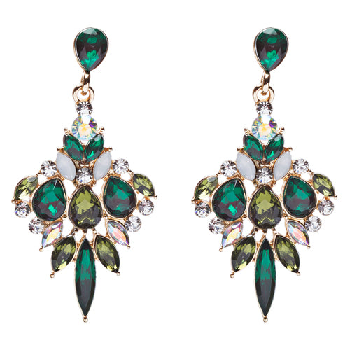 Beautiful Glamorous Bridal Crystal Rhinestone Dangle Fashion Earrings Gold Green