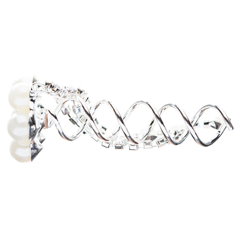 Bridal Wedding Jewelry Hair Spiral Pin Crystal Cluster Pearl Chain Silver Cream - Accessoriesforever