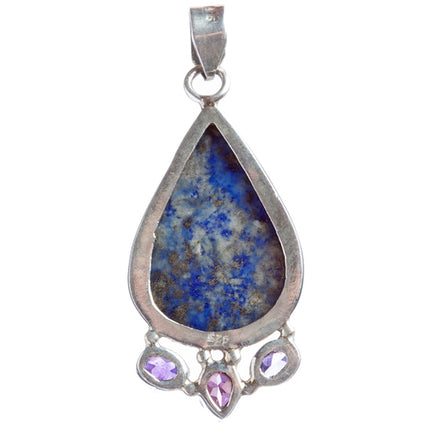 925 Sterling Silver Natural Gemstones Lapis Lazuli Amethyst Pendant FJSVP2087 - Accessoriesforever