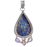 925 Sterling Silver Natural Gemstones Lapis Lazuli Amethyst Pendant FJSVP2087