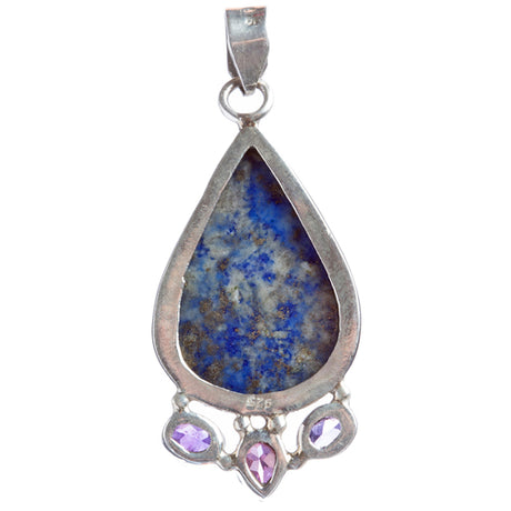 925 Sterling Silver Natural Gemstones Lapis Lazuli Amethyst Pendant FJSVP2087
