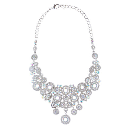 Bridal Wedding Jewelry Set Crystal Rhinestone Circle Links Necklace Silver AB - Accessoriesforever