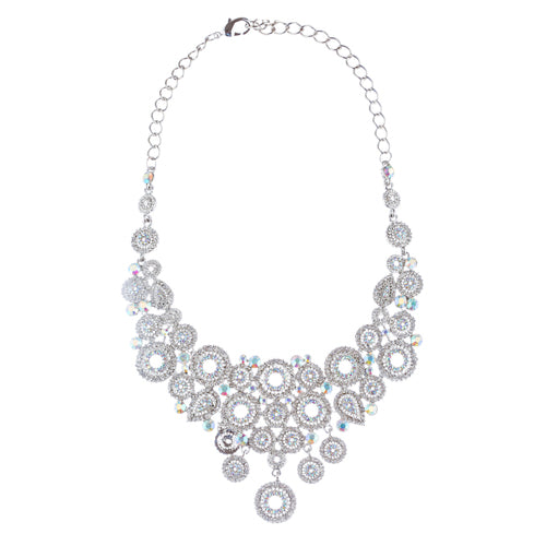 Bridal Wedding Jewelry Set Crystal Rhinestone Circle Links Necklace Silver AB - Accessoriesforever