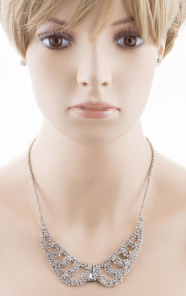 Bridal Wedding Jewelry Crystal Rhinestone Vintage Lace Design Necklace Silver - Accessoriesforever
