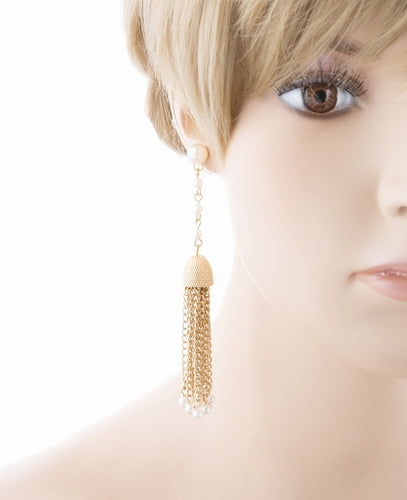 Bridal Wedding Jewelry Beautiful Faux Pearl Chandelier Dangle Earrings E809 Gold - Accessoriesforever