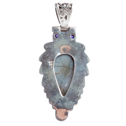 925 Sterling Silver Natural Gemstones Labradorite Pendant FJSVP2074