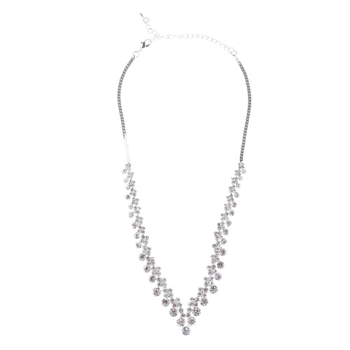 Bridal Wedding Jewelry Crystal Rhinestone Chic V Drop Necklace Set J687 Silver