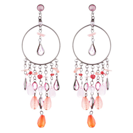 Woman Fashion Earrings Chandelier Lucite Bead Pink - Accessoriesforever