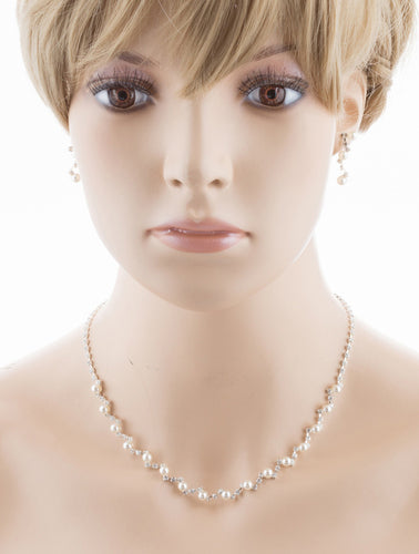 Bridal Wedding Jewelry Set Crystal Rhinestone Pearl Patterned Necklace Earrings - Accessoriesforever