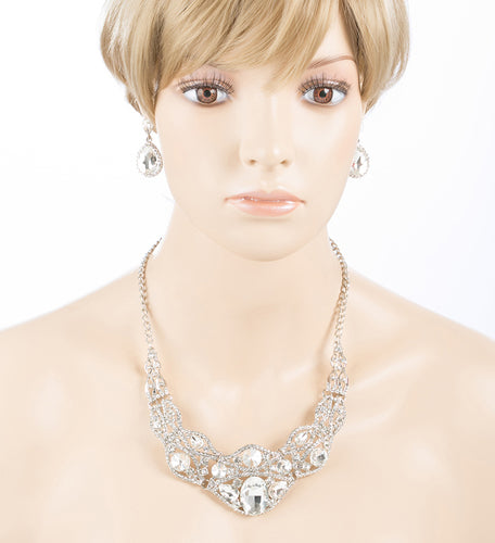 Bridal Wedding Jewelry Set Crystal Rhinestone Gorgeous Bib Design Necklace J584