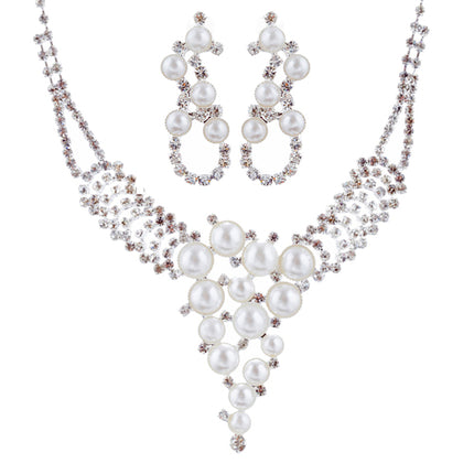 Bridal Wedding Jewelry Set Crystal Rhinestone Pearl Exquisite Design Silver - Accessoriesforever