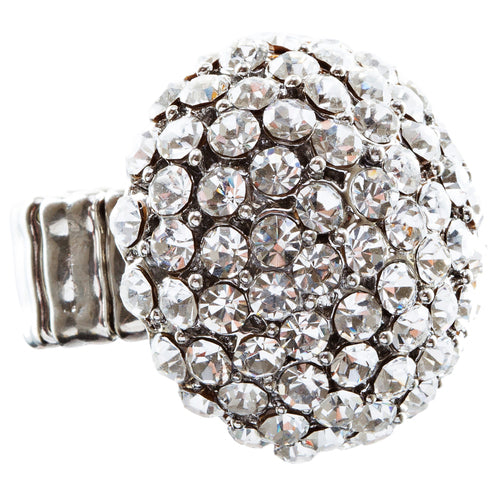 Crystal Pave Dome Round Stretch Ring Clear Silver - Accessoriesforever