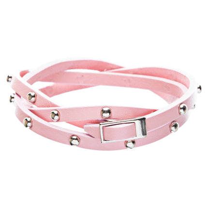 Pink Silver Stud Italian Calf Leather Wrap Bracelet - Accessoriesforever