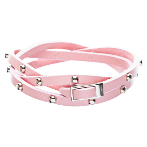 Pink Silver Stud Italian Calf Leather Wrap Bracelet - Accessoriesforever