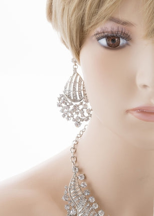 Bridal Wedding Jewelry Set Crystal Rhinestones Sparkle Wavy Bib Necklace Silver - Accessoriesforever