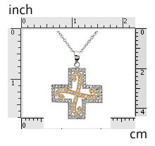 2 Tone CZ Cross 16" Necklace 925 Sterling Silver - Accessoriesforever