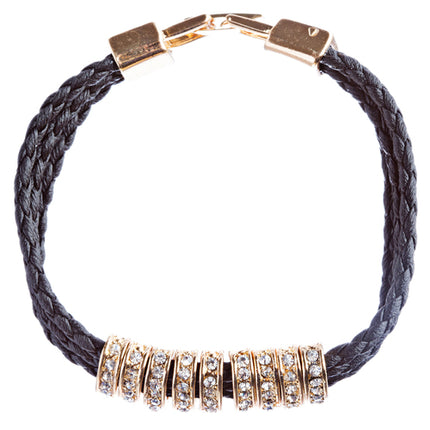 Simple Style Rope Cord Crystal Rhinestone Fashion Bracelet B458 Black Gold - Accessoriesforever