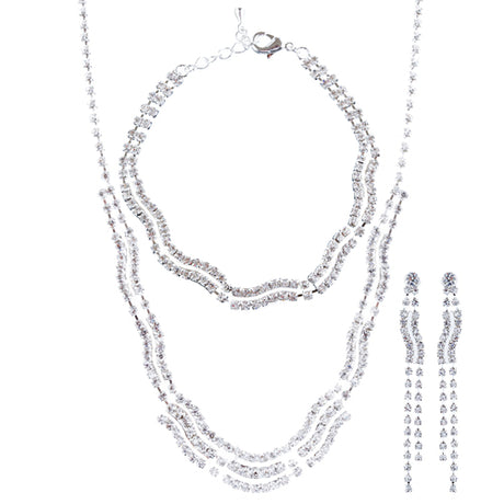 Bridal Wedding Jewelry Crystal Rhinestone Necklace Earrings Bracelet Set J716 SV