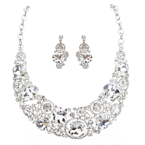 Bridal Wedding Jewelry Crystal Rhinestone Spellbinding Bib Necklace J506 Silver