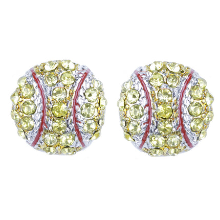 Sport Softball Crystal Rhinestone Stud Post Fashion Earrings Small E1199 Yellow