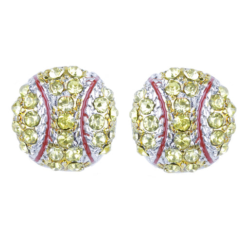 Sport Softball Crystal Rhinestone Stud Post Fashion Earrings Small E1199 Yellow