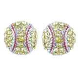Sport Softball Crystal Rhinestone Stud Post Fashion Earrings Small E1199 Yellow