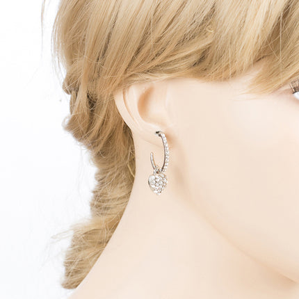 Fashion Adorable Sweet  Dangling Crystal Rhinestone Heart Charm Hoop Earrings - Accessoriesforever