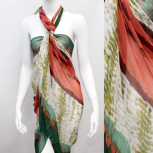 Beach Sarong Pareo Wrap MultiColor Tie Dye Coral Green